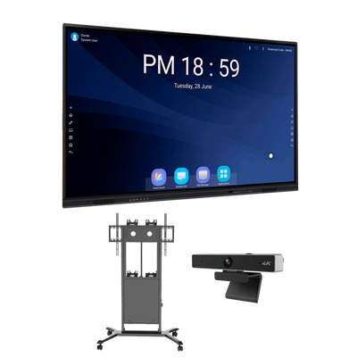 Monitor interattivo 75" con risoluzione 4K - Webcam USB con risoluzione 4K - Supporto motorizzato con ruote