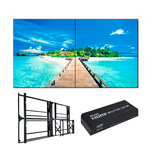 Kit Videowall completo  - Monitor LED 46" - Supporto e HDMI splitter inclusi - HDMI, DVI, VGA, AV, RS232 e RJ45 - Speciale per installazione a parete - Margine totale di 3.5mm
