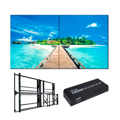 Kit Videowall completo  - Monitor LED 55" 24h - Supporto e HDMI splitter inclusi - HDMI, DVI, VGA, AV, RS232 e RJ45 - Speciale per installazione a parete - Margine totale di 3.5mm