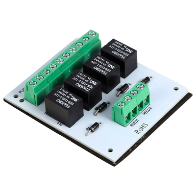 Relay module - Creation of 2 interlocked doors - Double output - Small dimensions - Suitable for any type of door - 12 VDC power supply