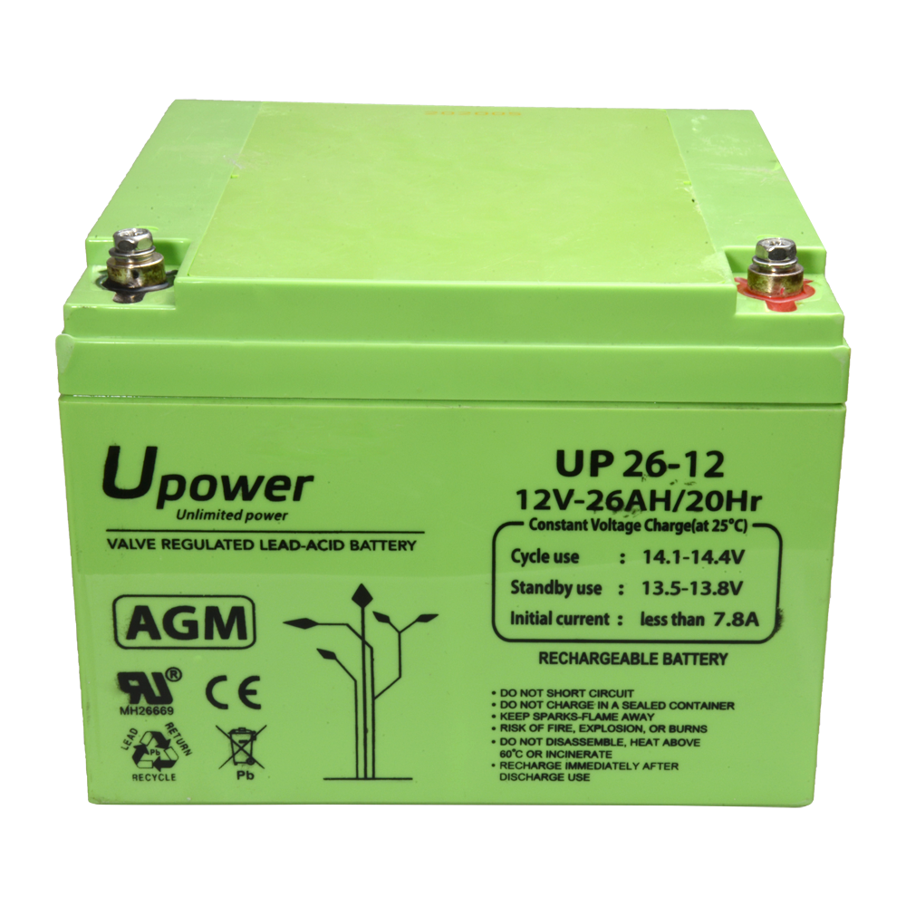 Upower - Rechargeable battery - AGM lead-acid technology - Voltage 12 V - Capacity 26.0 Ah - 125 x 166.5xx 175/ 8440g - For backup or direct use