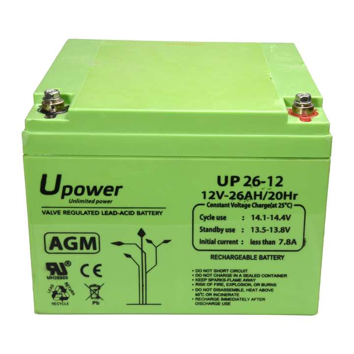 Upower - Rechargeable battery - AGM lead-acid technology - Voltage 12 V - Capacity 26.0 Ah - 125 x 166.5xx 175/ 8440g - For backup or direct use
