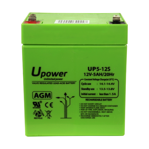 Upower - Batería recargable - Tecnología plomo-ácido AGM - Voltaje 12 V - Capacidad 5,0 Ah - 107 x 90 x 70 mm / 1650 g - Para respaldo o uso directo