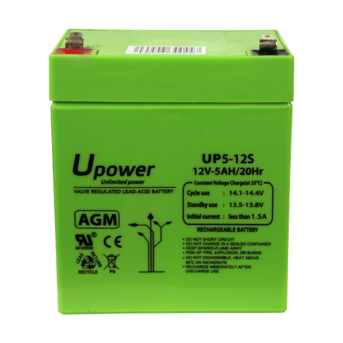 Upower - Rechargeable battery - AGM lead-acid technology - Voltage 12 V - Capacity 5.0 Ah - 107 x 90 x 70 mm / 1650 g - For backup or direct use