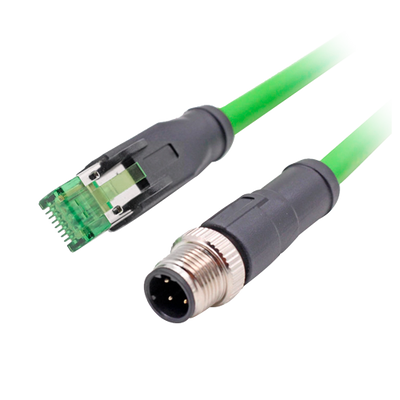 M12 Male to RJ45 Male Adapter Connector - Ethernet - Special for Aviation - Length 0.1m
