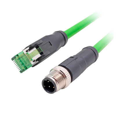 M12 Connettore adattatore maschio a RJ45 maschio - Ethernet - Speciale per aviazione - Lunghezza 0.1 m