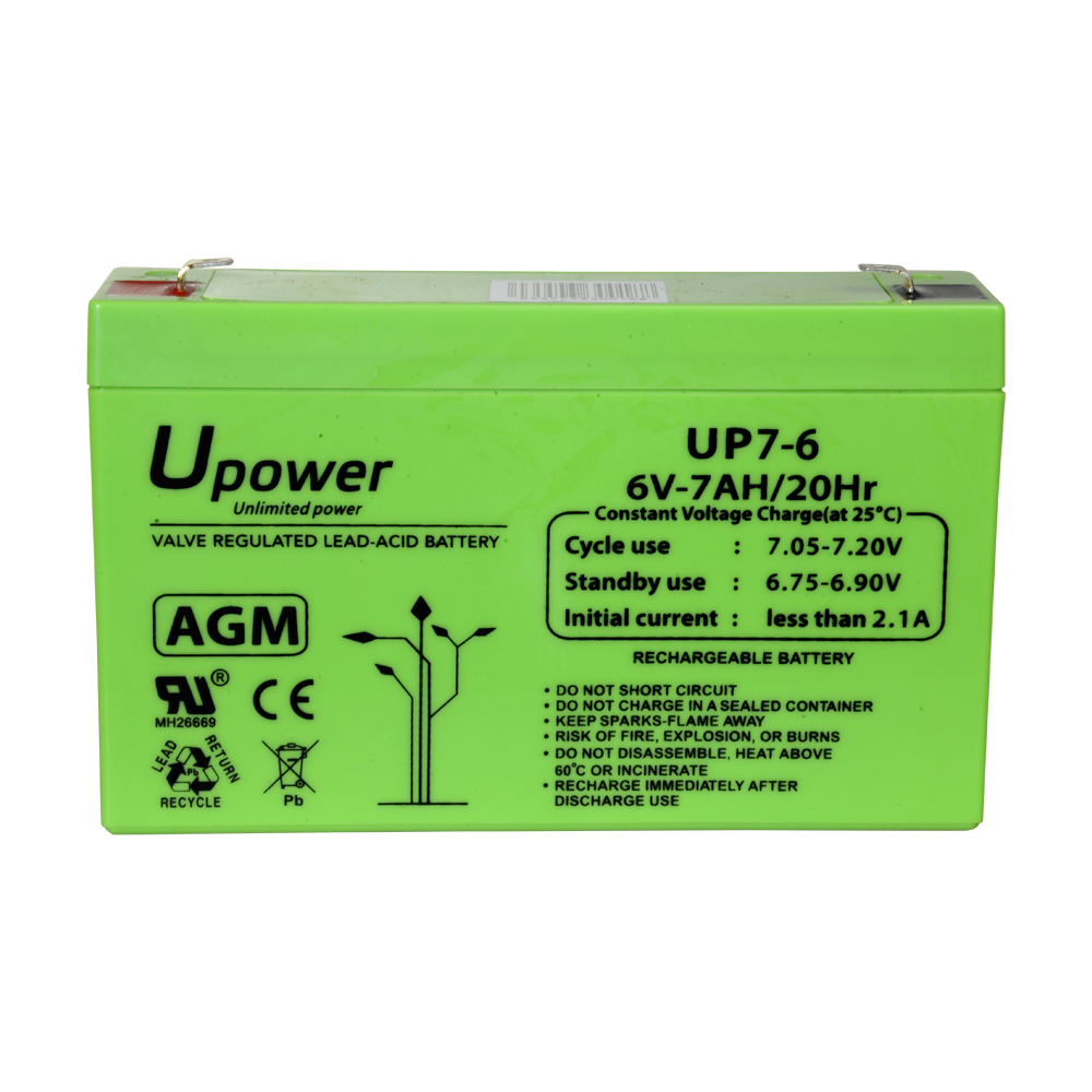 Upower - Rechargeable battery - AGM lead-acid technology - Voltage 6 V - Capacity 7.0 Ah - 100 x 151x 34/ 1150g - For backup or direct use