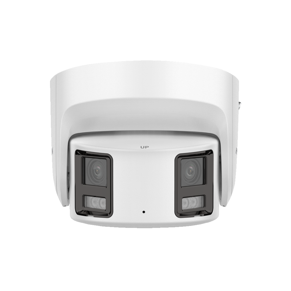 Telecamera Panoramica Turret 4 Megapixel - 2x 1/2.5" Progressive Scan CMOS Night Color - Ottica 2.8mm, Visione panoramica 180º - Compressione H.265+ / H.265 - Truesense2: Miglioramento del filtro per i falsi allarmi - Protezione IP67, PoE 802.3af
