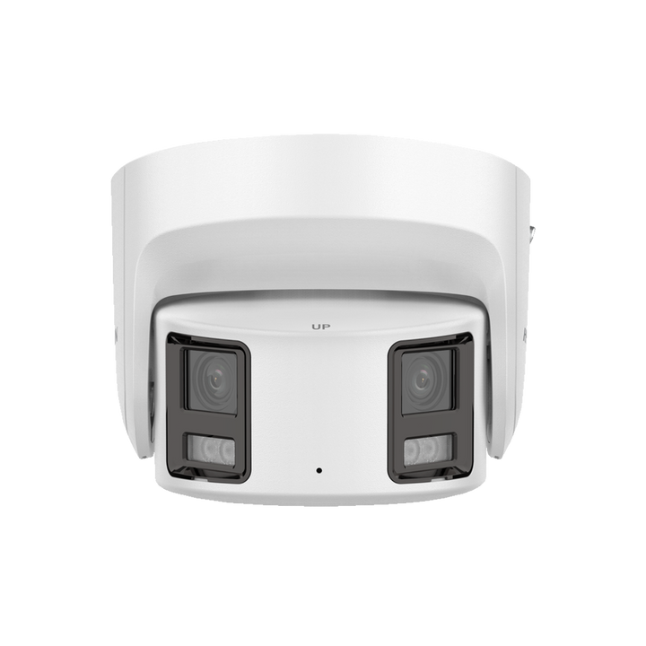 Telecamera Panoramica Turret 4 Megapixel - 2x 1/2.5" Progressive Scan CMOS Night Color - Ottica 2.8mm, Visione panoramica 180º - Compressione H.265+ / H.265 - Truesense2: Miglioramento del filtro per i falsi allarmi - Protezione IP67, PoE 802.3af