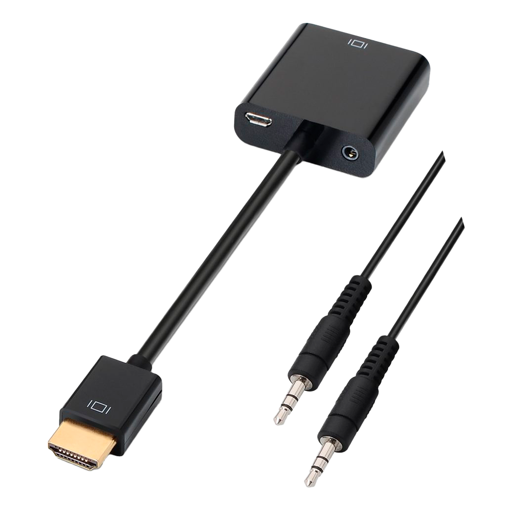 Conversor HDMI - VGA + audio - Entrada HDMI macho  - Incluye cable jack 3&#039;5mm macho-macho de 1 metro - Salida SVGA(D-Sub 15) + jack 3&#039;5mm hembra - Soporta señal de salida 1080p - Soporta HDCP 1.2