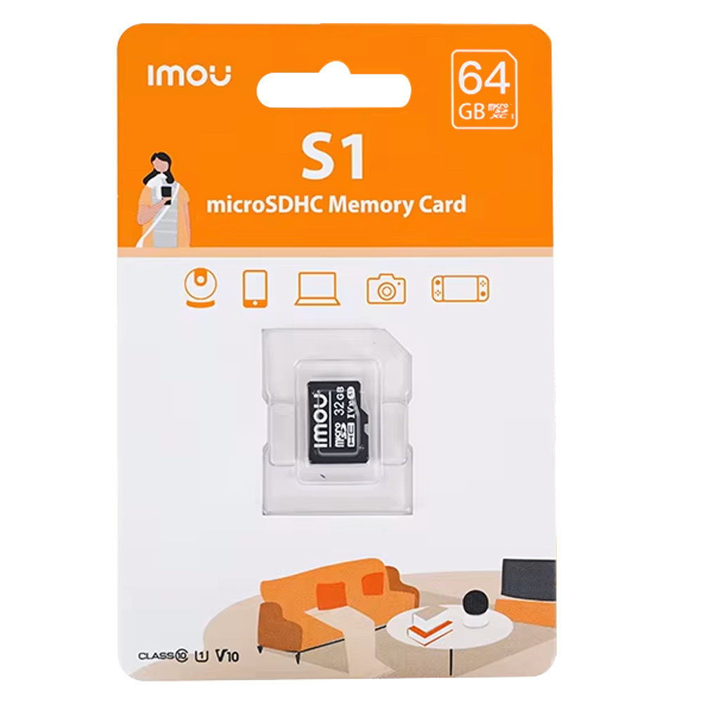Imou Tarjeta de memoria Micro SD Clase 10 64GB - Compatible para camaras de vigilancia - Clase 10 / V30 - Uso en interiores - Material platico - Facil instalacion