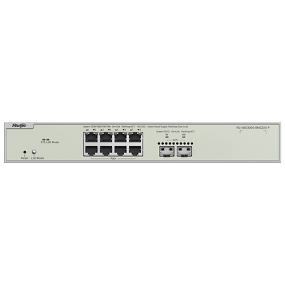 Reyee Switch PoE Cloud Layer  2 - 8 porte PoE MultiGigabit+ 2 10Gbps SFP+ -  PoE 802.3af/at Massimo 240W - Static LAG/DHCP Snooping/IGMP Snooping/Port Mirroring - VLAN/Port Isolation/STP/RSTP/ACL/QoS - Montaggio su rack