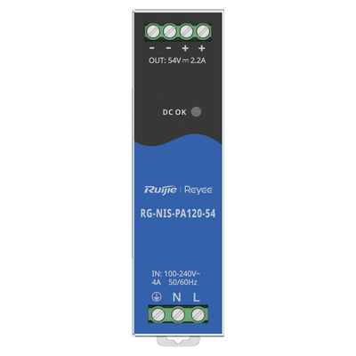 Fuente de alimentación Industrial Reyee - Salida DC 54 V 2,2A / 120 W - 2 salidas DC - Voltaje entrada 100 V ~ 240 V - 125 (Al) x 35 (An) x 100 (Fo) mm - Montaje en carril DIN