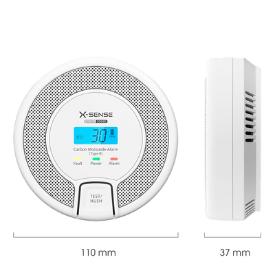 Rilevatore di CO autonomo X-Sense - Batteria sostituibile - Spia di allarme - Allarme acustico 85 dB a 3m - Pulsante di prova e schermo LCD - Certificato EN 50291