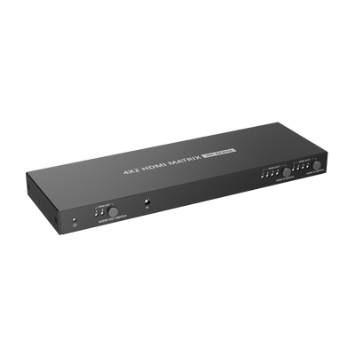 Matriz de video HDMI - 4 entradas HDMI - 2 salidas HDMI - Hasta 4K (entrada y salida) - Permite control remoto - Alimentación DC 12 V