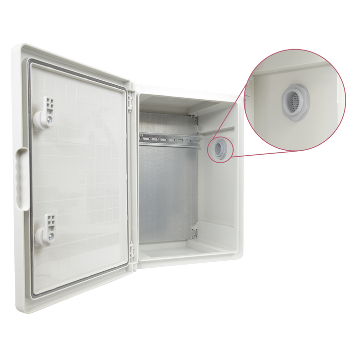 Polyester cabinet - External dimensions 40x30x17 cm - IP65 protection degree - Ventilation filter - Adjustable Din rail - Gray color