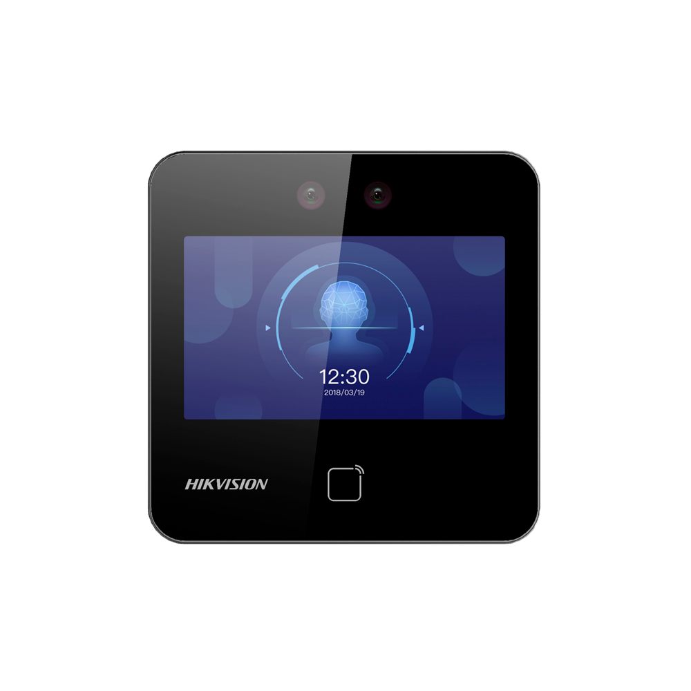 Control de acceso y asistencia - Reconocimiento facial, tarjeta MF y PIN - 1.500 usuarios | 150.000 registros - TCP/IP, WiFi, USB, RS485 y Wiegand - Controlador integrado (sensor, botón y relé) - iVMS-4200 | Hik-Conectar