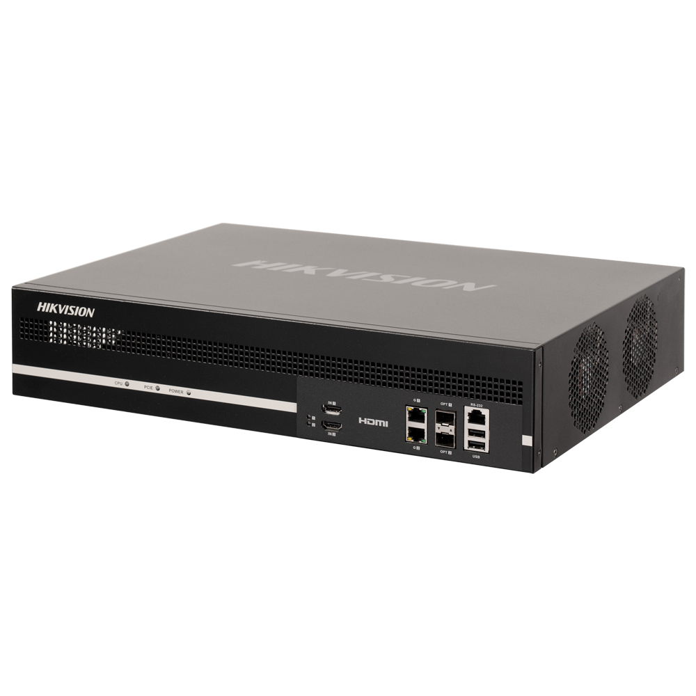 Decodificador Hikvision - 192  canales - Capacidad de decodificación hasta 3200 W - 12 salidas HDMI 4K | 6 salidas DB15 a BNC - Alarmas | Audio - Compatible con ONVIF