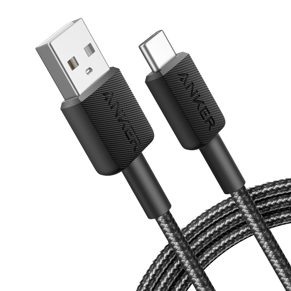 Anker - Cable USB2.0  - Carga rápida - USB-A a USB-C - Cubierta de nylon - Longitud 1.8m | Color negro