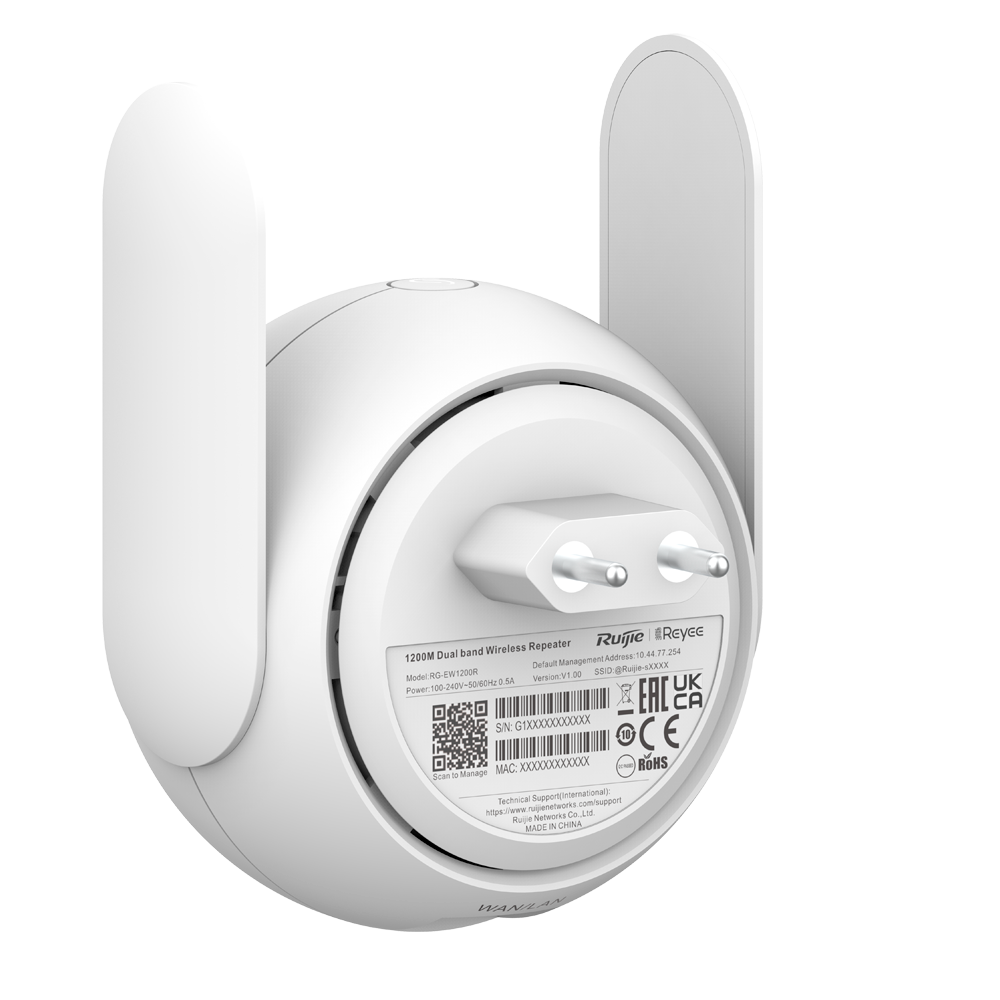 Reyee Wi-Fi Extender Mesh - 1 Puerto RJ45 10/100Mbps - Wi-Fi 5 dual-stream y dual-band 2.4 y 5GHz AC1200 - Gestión Remota vía Cloud - Control Parental, Red de Invitados, Roaming - Oficina Pequeña / Oficina en Casa