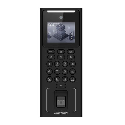 Access and presence control - Facial, ring, MF card and PIN - 500 users | 150,000 registers - TCP/IP, USB and RS485 - Integrated control (sensor, pulsator and relay) - iVMS-4200 | Hik-Connect