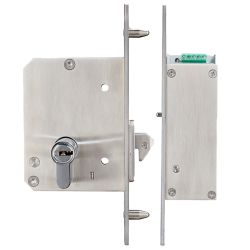 Cerradura de seguridad electromecánica - Modos de apertura Fail Secure y Fail Safe - Fuerza de retención 800 kg | Sensor de puerta - Compatible con puertas correderas - Fabricado en acero inoxidable SUS304 - Cilindro europeo incluido con llaves