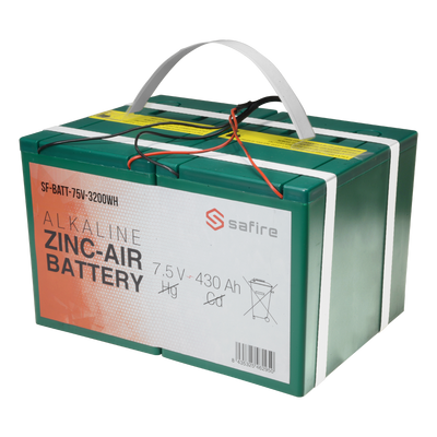 Zinc-aire battery - Voltage 7.5 V / Capacity 3200 Wh - Triple DC connector: Jack, mini USB and molex - Cable length 2 m - Compatible with Ajax and RSI Videofied - 158 (W) x 260 (L) x 188 (H) )mm / 6Kg