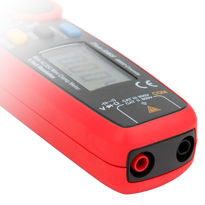 Mini pinza amperimétrica - Pantalla LED hasta 6000 cuentas - Medición en DC y AC hasta 600V / 60A - AC de alta precisión con función True RMS - Medición de resistencia y capacitancia - Zumbador para prueba de continuidad