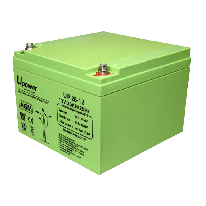 Upower - Rechargeable battery - AGM lead-acid technology - Voltage 12 V - Capacity 26.0 Ah - 125 x 166.5xx 175/ 8440g - For backup or direct use