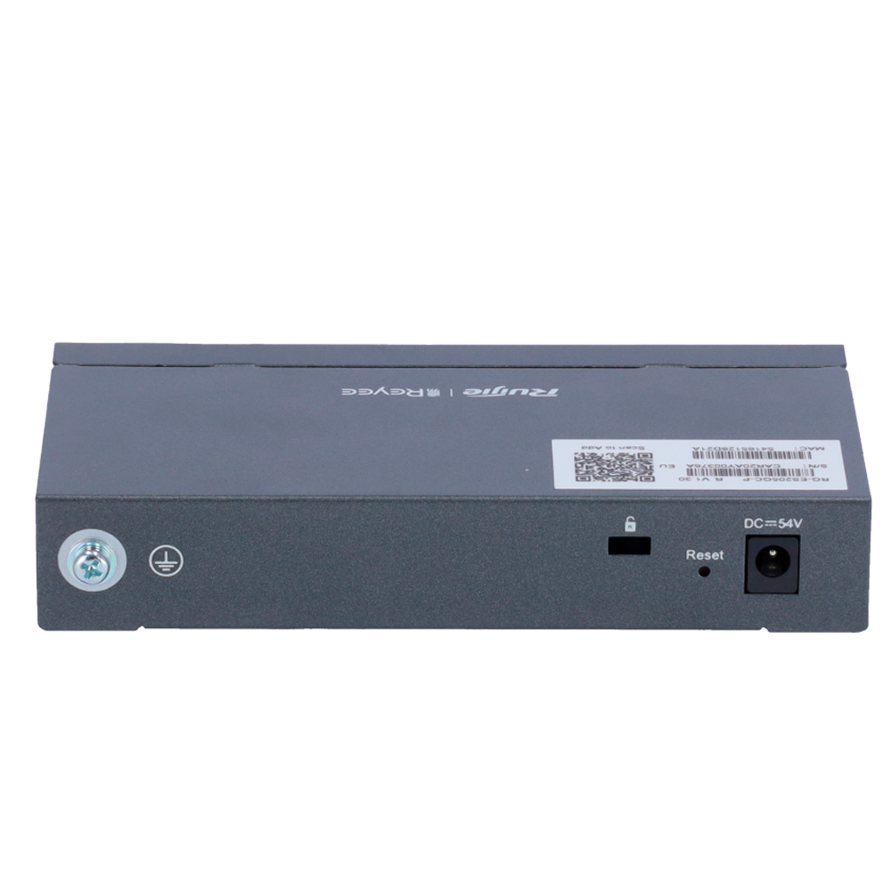 Reyee Switch PoE Cloud Gestibile Cloud Layer 2 - 4 porte PoE 802.3af/at + 1 Uplink RJ45 - 4 RJ45 10/100/1000Mbps + 1 RJ45 10/100/1000Mbps - 30W per porta 802.3af/at / Massimo 54W - VLAN/Port Isolation/Loop Detection - Limite di Velocità della Porta