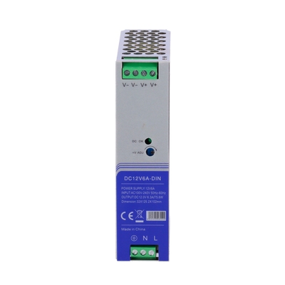 Switched power source - DC 12V 6.3A / 75W output - AC100V-240V /50Hz-60Hz input voltage - 103 (Fo) x 125 (Al) x 33 (An) mm - DIN rail mounting - Protection: Overload /Overvoltage/Short circuit