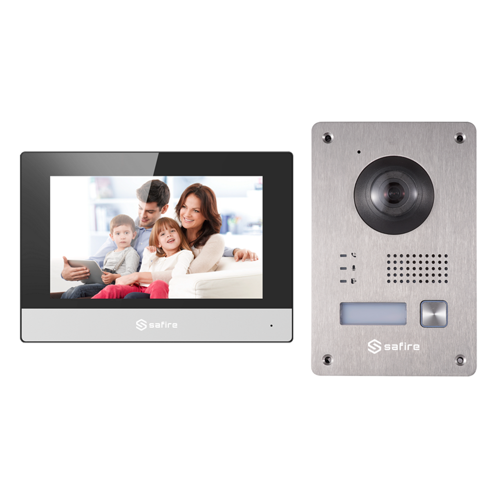 Video Doorphone Kit - 2-wire technology - Includes cover plate, monitor - Hub converter integrated in the monitor - Mobile app with P2P - Surface or flush mounting