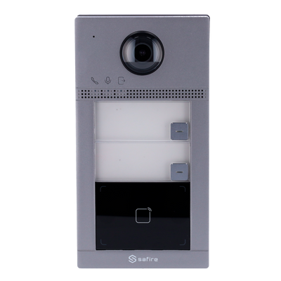 WiFi IP video intercom for 2 apartments - 2 Mp camera | Two-way audio - Opening with 2 relay MF card - Mobile app with or without monitor - Vandal-proof stainless steel - Standard PoE | Surface mounting