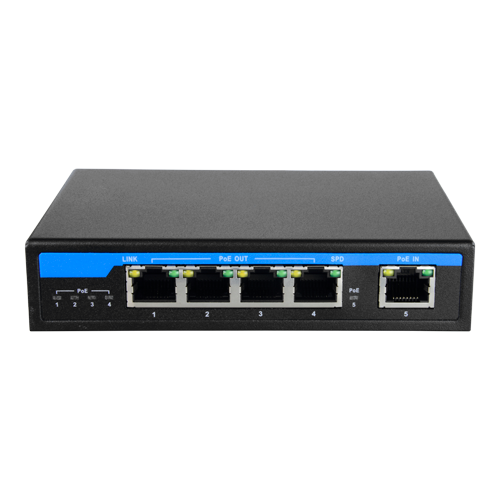 PoE Extender Switch - Ampia portata dell' alimentazione POE - 4 porte PoE + 1 Uplink RJ45 - IEEE 802.3 af/at/bt - Potenza massima totale 50 W - Porte 10/100/1000 Mbps