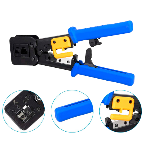 Alicates para prensar conectores - Modelo profesional de alta calidad - Conector: EZ-RJ45, RJ11, RJ12 y RJ22 - Cable: UTP - Fácil y rápido de usar - Cuchilla cortacables
