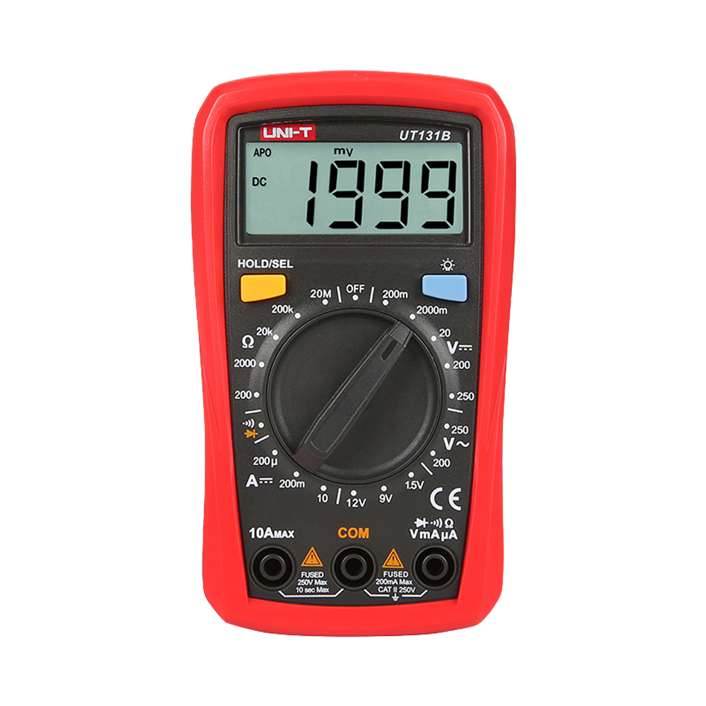 LCD handheld digital multimeter - DC and AC voltage measurement up to 250V - DC current measurement up to 10A - Battery test - Resistance measurement - Buzzer for continuity test