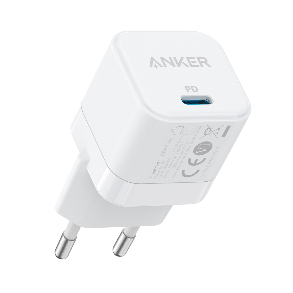 Anker - Caricabatterie USB - Potenza 20W - Ricarica veloce  - Uscita USB-C  - Colore bianco