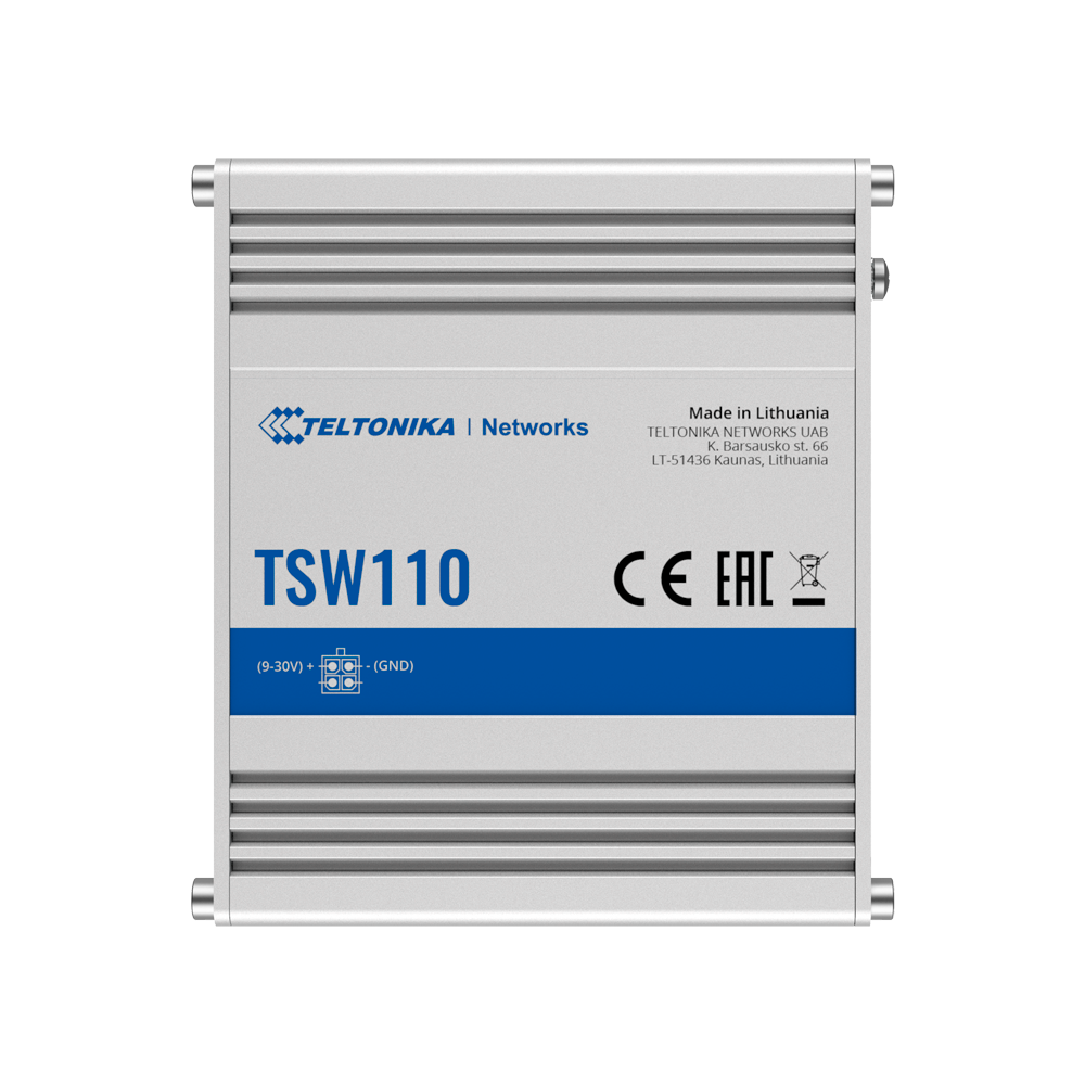 Teltonika Industrial Unmanaged Switch - 5 Gigabit RJ45 Ethernet Ports - Rugged Aluminum Housing - Plug and Play - DC 9 to 30V Power Supply - Status LED