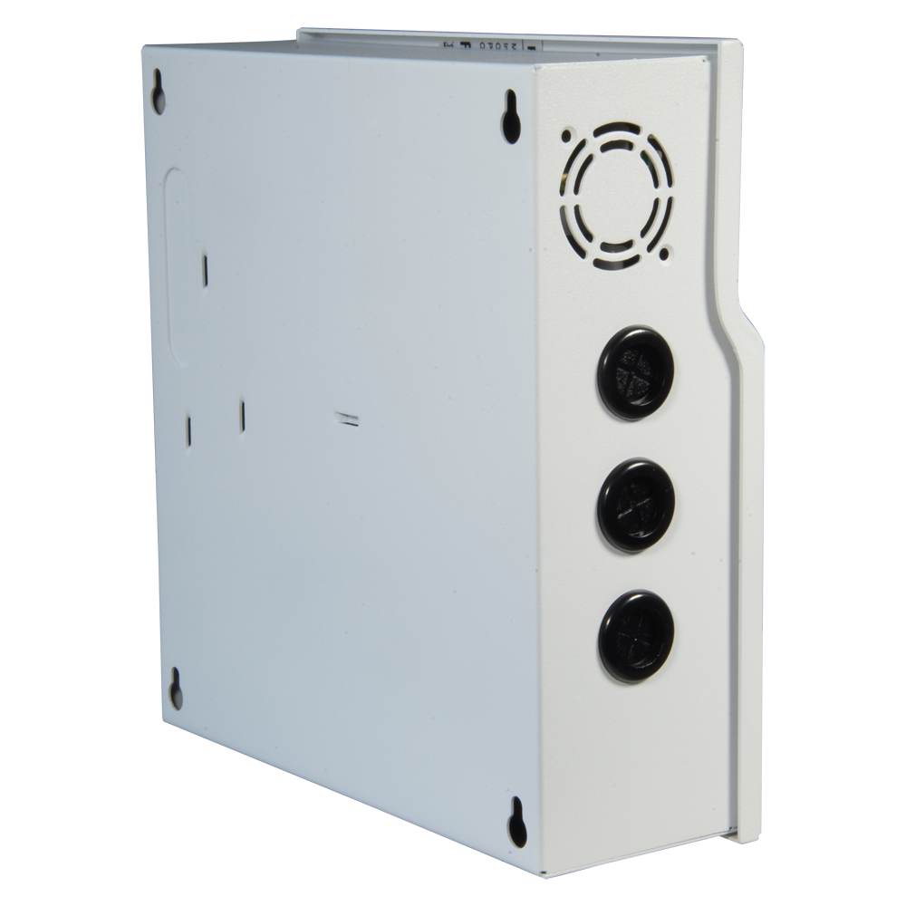 Power distribution box - 1 AC 110V ~ 220V input - 18 copper twisted pair outputs - PTC resettable fuse protection - Output voltage 12V / 250W - UPS function (SAI)
