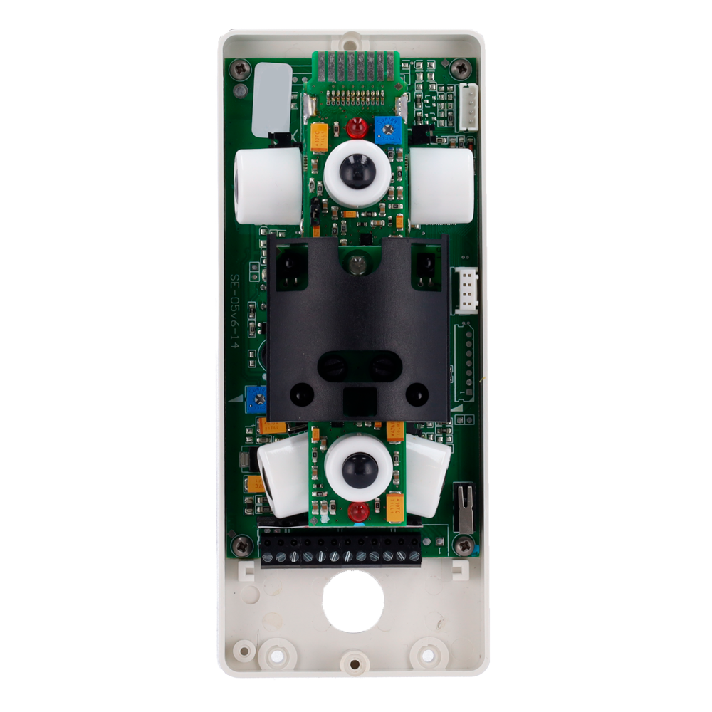 Rilevatore da esterno cablato Duevi - Doppio PIR su ciascun lato e doppio PIR frontale - Copertura totale 180º / Antimasking - Alimentazione 9.6 ~ 14.5 VDC - Compatibile con i sistemi di allarme cablati - Uso esterno IP54 / Antivandalo IK10