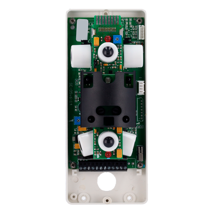 Rilevatore da esterno cablato Duevi - Doppio PIR su ciascun lato e doppio PIR frontale - Copertura totale 180º / Antimasking - Alimentazione 9.6 ~ 14.5 VDC - Compatibile con i sistemi di allarme cablati - Uso esterno IP54 / Antivandalo IK10