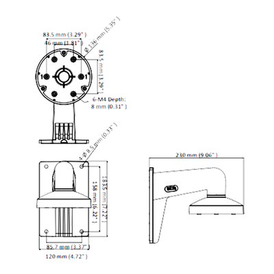 Wall bracket - Junction box - Suitable for outdoor use - Black color - Cable gland