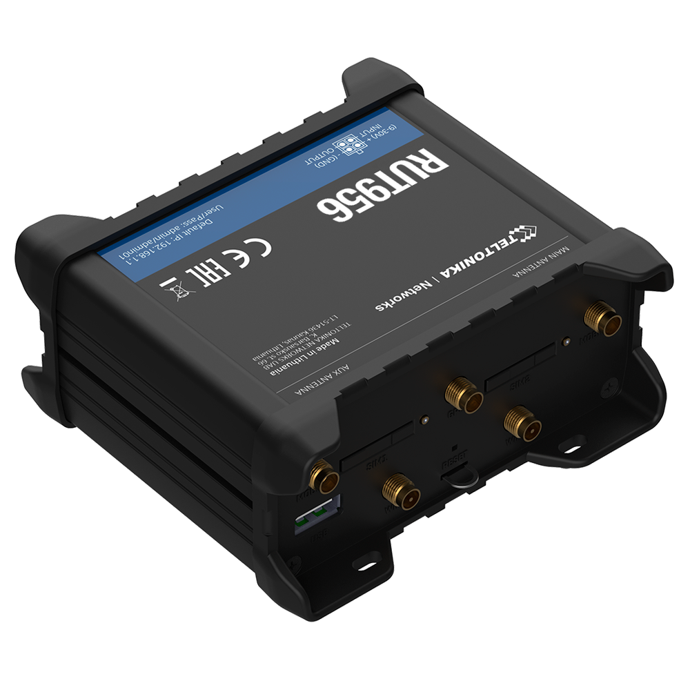 Teltonika Router 4G Industriale - 4 porte Ethernet RJ45 Fast Ethernet - Dual SIM 4G (LTE) Cat 4 fino a 150Mbps - 3x Ingresso + 3x Uscita Digitale + RS232 + RS485 - Wi-Fi 802.11b/g/n 2.4GHz - GNSS