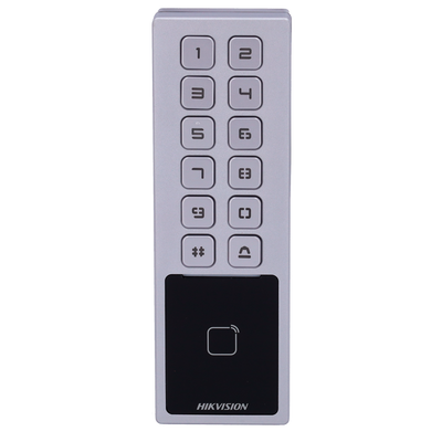 Control de acceso - Tarjeta MF y PIN - 10.000 usuarios | 100.000 registros - TCP/IP, RS485 y Wiegand | IP65 e IK08 - Control integrado (sensor, pulsador y relé) - iVMS-4200 | Hik-Conectar
