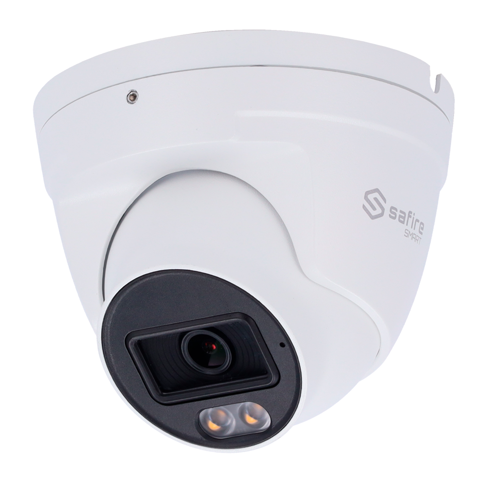 Safire Smart - Telecamera Turret IP gamma E1 Night Color  - Risoluzione 4 Megapixel (2566x1440) - Ottica 2.8 mm | Microfono integrato | LED 30m - IA: Classificazione di persone e veicoli - Waterproof IP67 | PoE (IEEE802.3af)