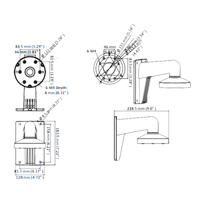 Wall bracket - Suitable for domes - Suitable for outdoor use - Black color - Cable gland