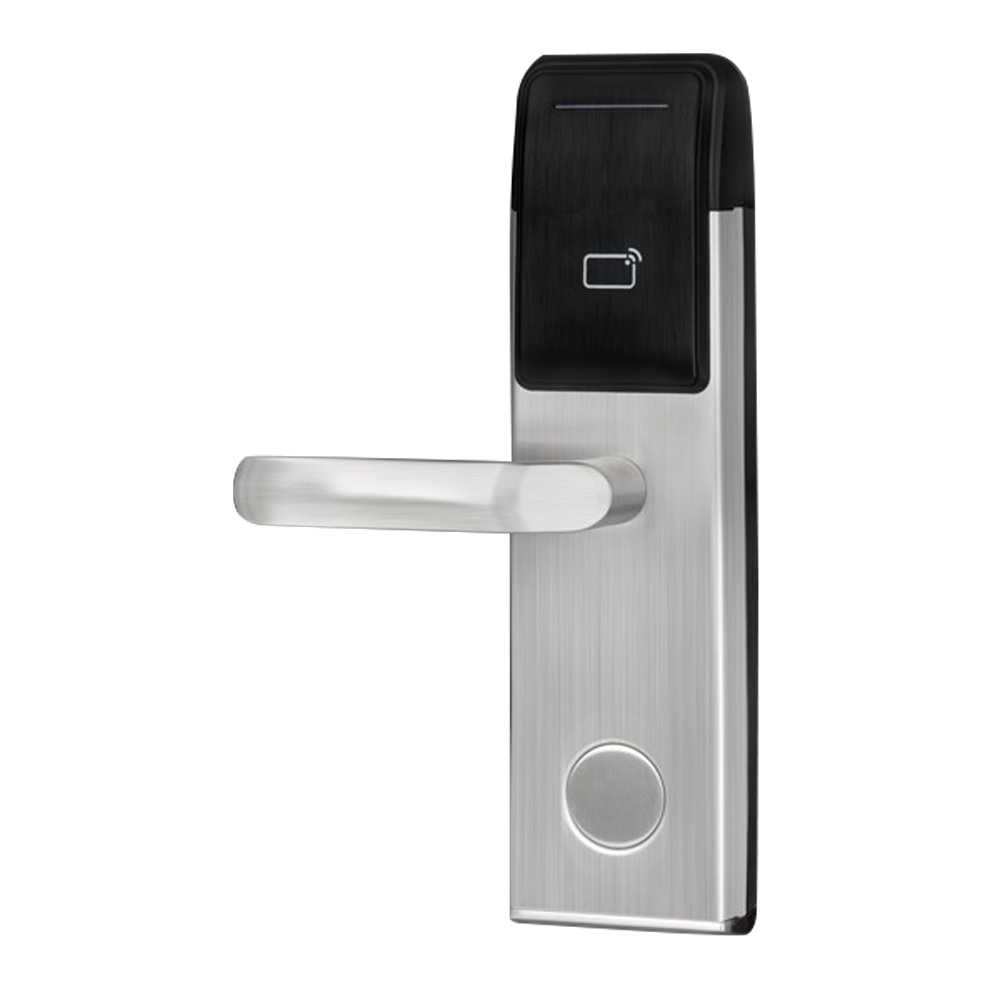 Cerradura para hotel - Apertura mediante tarjeta MF - Entrada 60 mm | Apertura hacia la izquierda - Funcionamiento autónomo con 4 pilas AA - Cilindro de emergencia - Gestión con el software Hotel Lock System