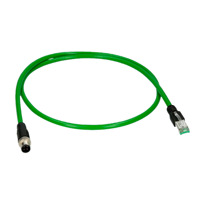 M12 Connettore adattatore maschio a RJ45 maschio - Ethernet - Speciale per aviazione - Lunghezza 0.1 m
