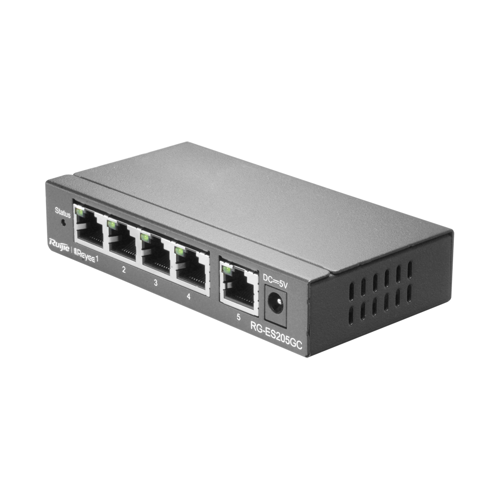 Reyee Cloud Layer 2 Switch - 5 Gigabit RJ45 Ports - 10/100/1000 Mbps Port Speed ​​- Plug &amp; Play - VLAN/Port Isolation/Loop Detection - Port Speed ​​Limit