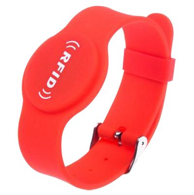 Pulsera de proximidad - Identificación por radiofrecuencia - RFID EM pasivo | Máxima seguridad - Frecuencia 125 kHz - Color rojo - Correa ajustable para puntos